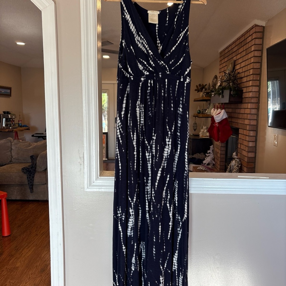 Matty M Navy and White Patterned Maxi Dress